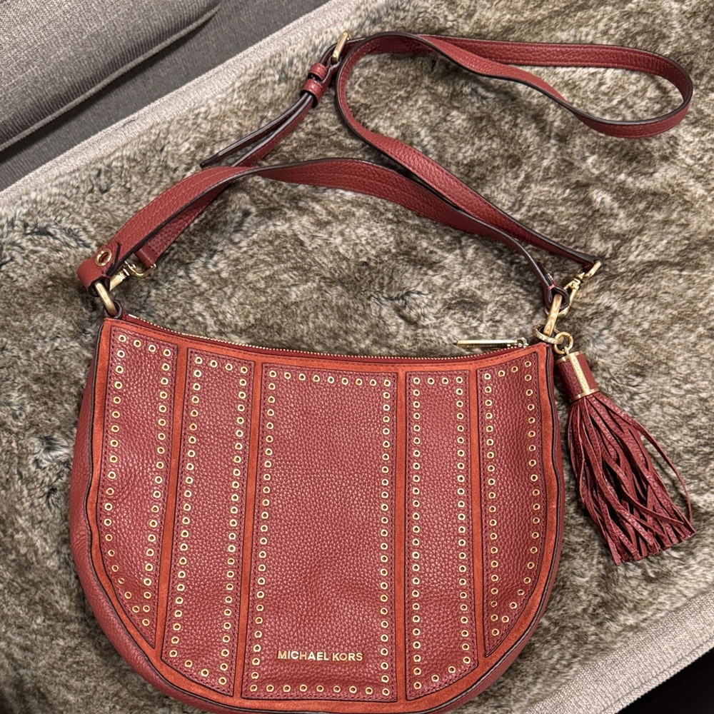 Michael Kors Burgundy Shoulder Bag with Gold Accents